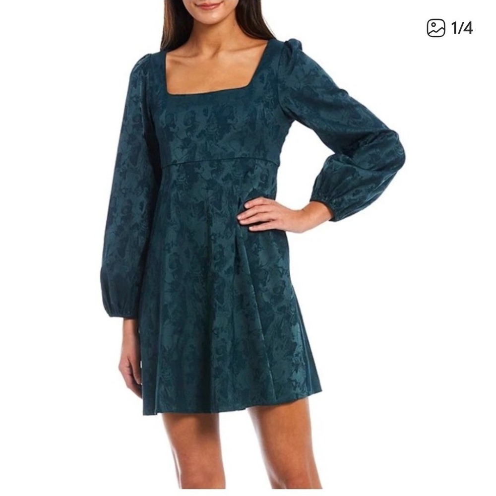 Sachin + Babi Gretchen Marble‎ Textured Jacquard Square Neck Dress Emerald Green